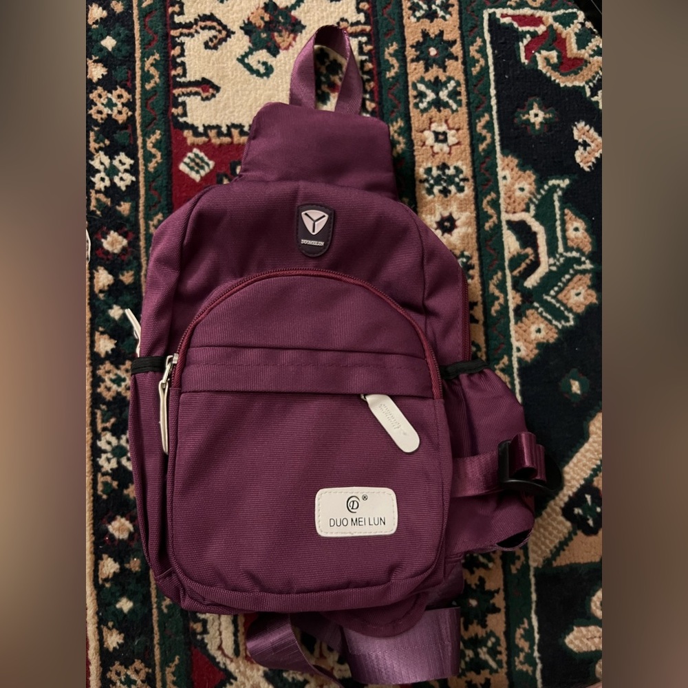 Purple nylon bag mulit zipper utilitarian crossbody backpack